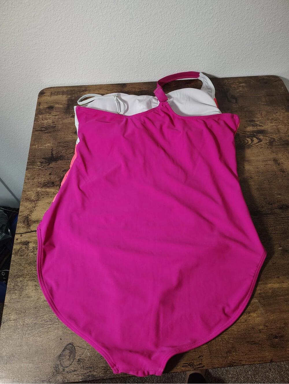 Women's bathing suit Swim One Piece colorblock pink white Sz XL Beach Vacation - Picture 2 of 6